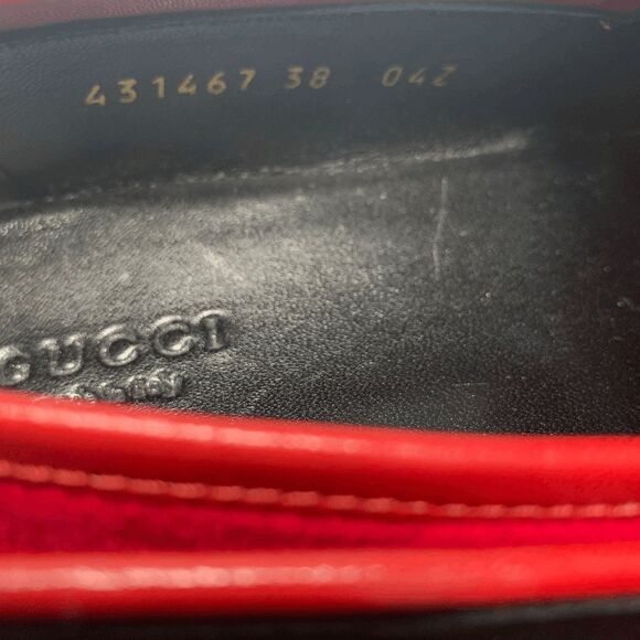 Gucci Jordaan Horsebit Loafers EU 38 US 8 Red Velvet Flat Buckle Shoes - Picture 7 of 10